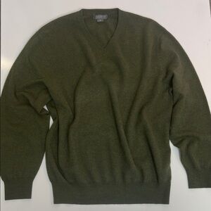 Green Cashmere V Neck Sweater Daniel Cremieux Size XL